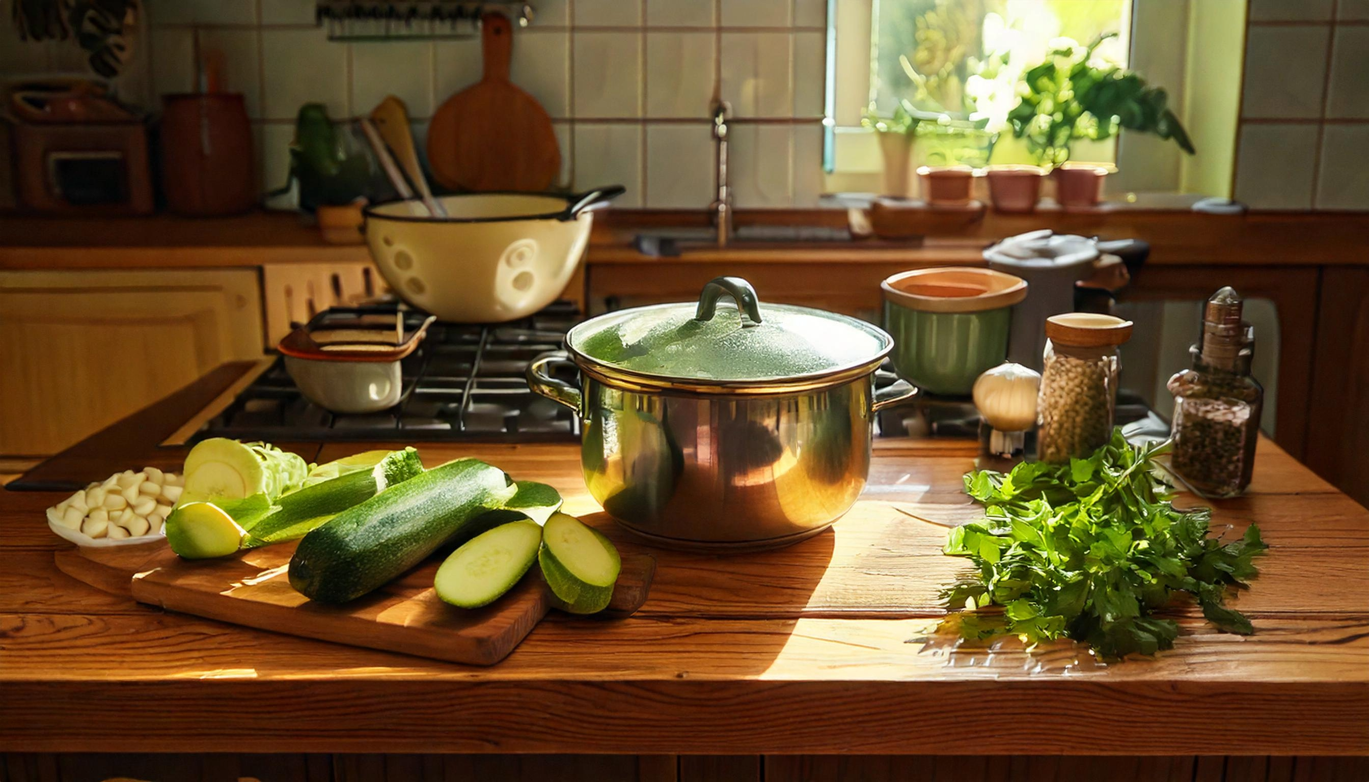 Zubereitung einer frischen Zucchinisuppe – ein einfaches und leckeres Zucchini Rezept.